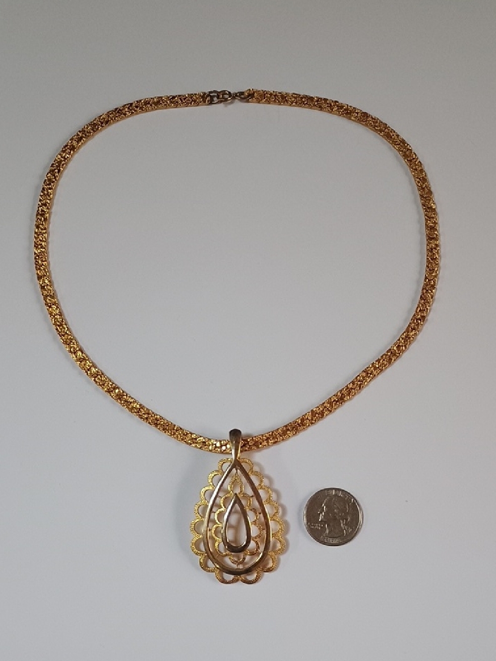 Gold-Tone Teardrop Filigree Pendant Necklace - Women Jewelry